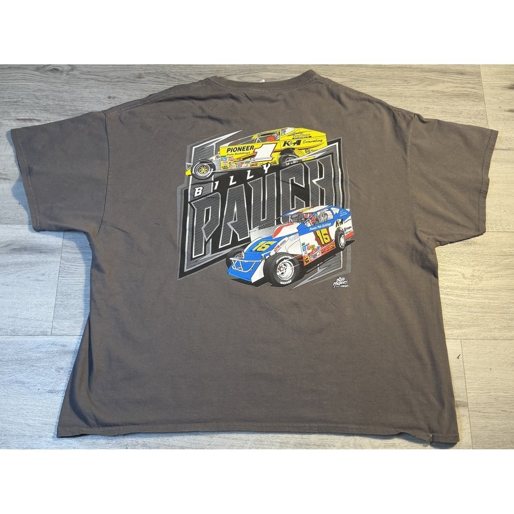 Billy Pauch Racing T Shirt 3XL Brown Graphic‎ Race Car Double Sided Gildan Tee